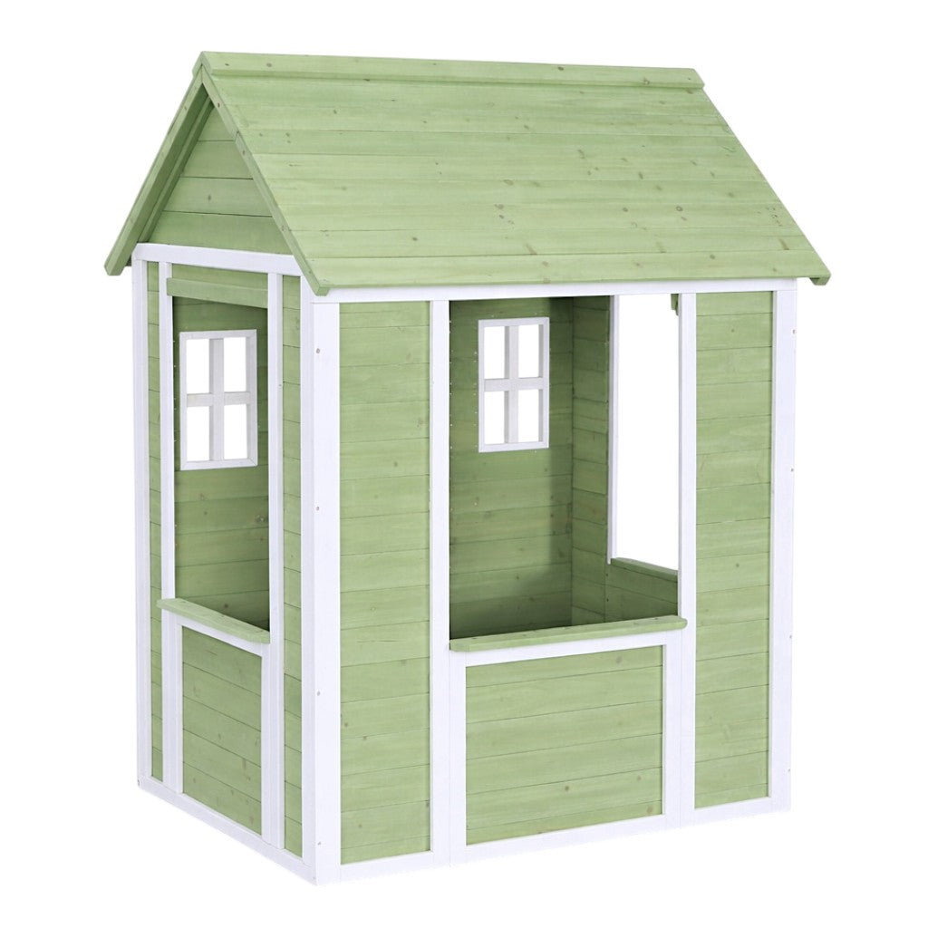 Ξύλινο Παιδικό Σπιτάκι Εξωτερικού Χώρου GINGER HOME – Σπιτάκι Κήπου για Παιδιά, Πράσινο και Λευκό, 107×90×144 cm