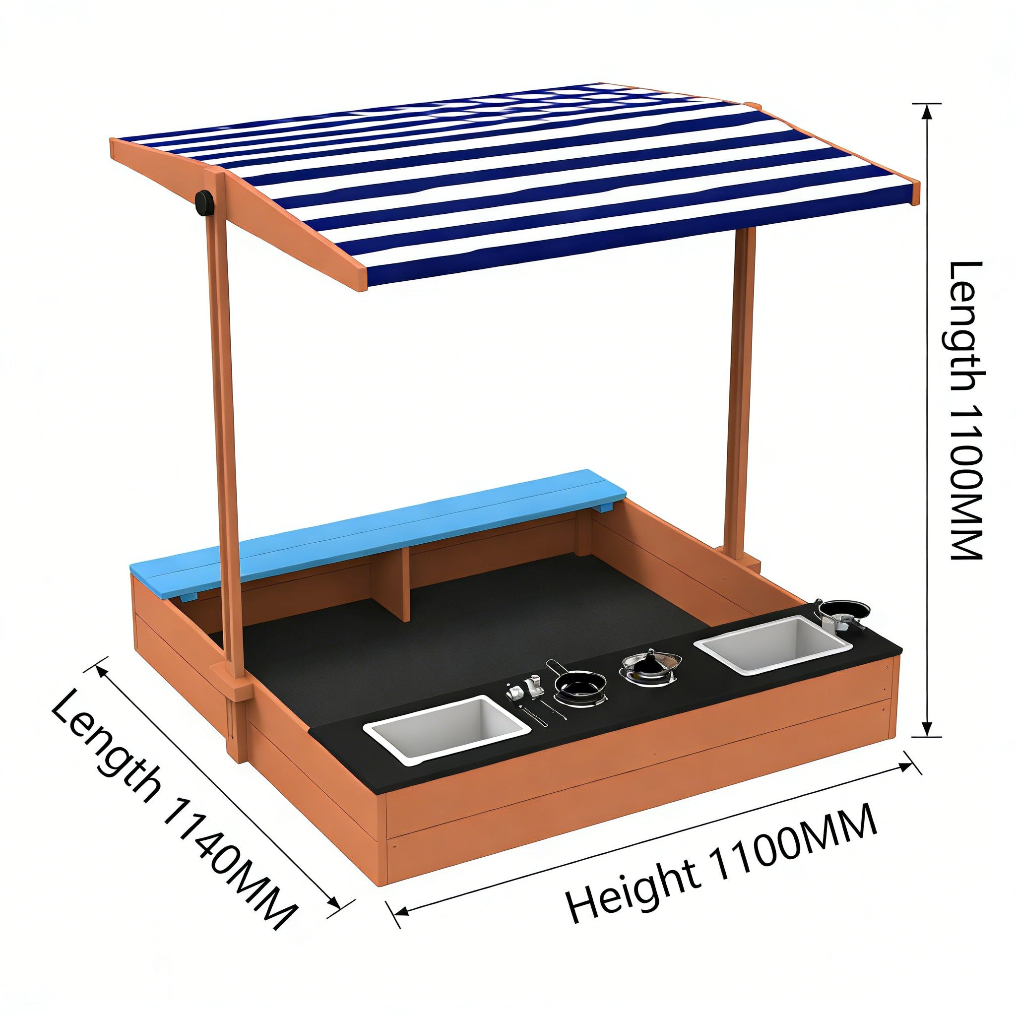 Παιδική Ξύλινη Σκάφη με Άμμο 3 σε 1 με Κουζίνα, Πάγκο και Σκίαστρο με Προστασία UV GINGER HOME – Παιχνίδι Εξωτερικού Χώρου (110x114x110 εκ.)