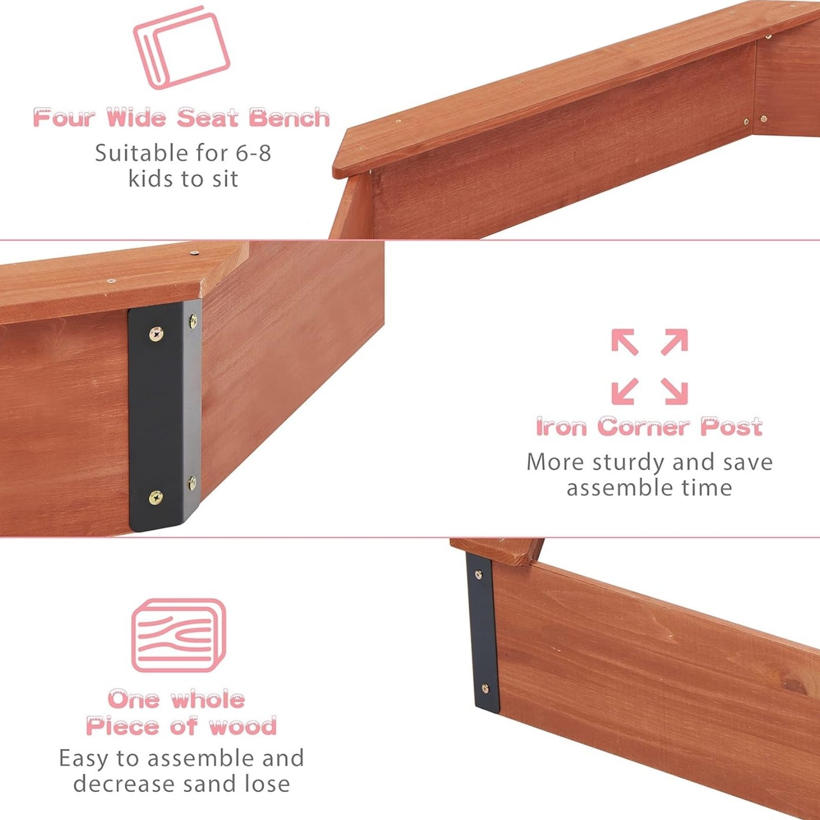 Μεγάλο Ξύλινο Παιδικό Sandbox με Κάλυμμα OCTAGON, 199x199x23 cm.