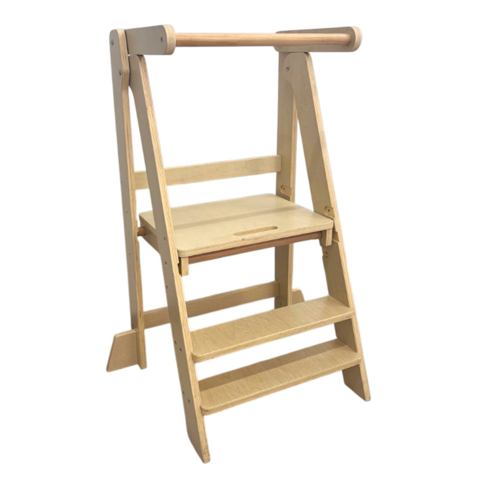 Πύργος Montessori για παιδιά GINGER HOME, Πτυσσόμενο καρεκλάκι φαγητού κουζίνας, Πύργος εκμάθησης, ασφαλής παιδική σκάλα, από μασίφ φυσικό ξύλο, 51x47x91,5 cm