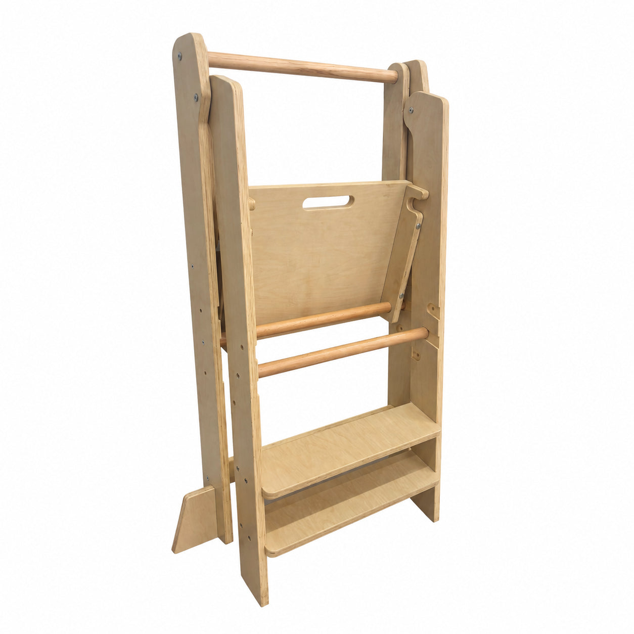 Πύργος Montessori για παιδιά GINGER HOME, Πτυσσόμενο καρεκλάκι φαγητού κουζίνας, Πύργος εκμάθησης, ασφαλής παιδική σκάλα, από μασίφ φυσικό ξύλο, 51x47x91,5 cm