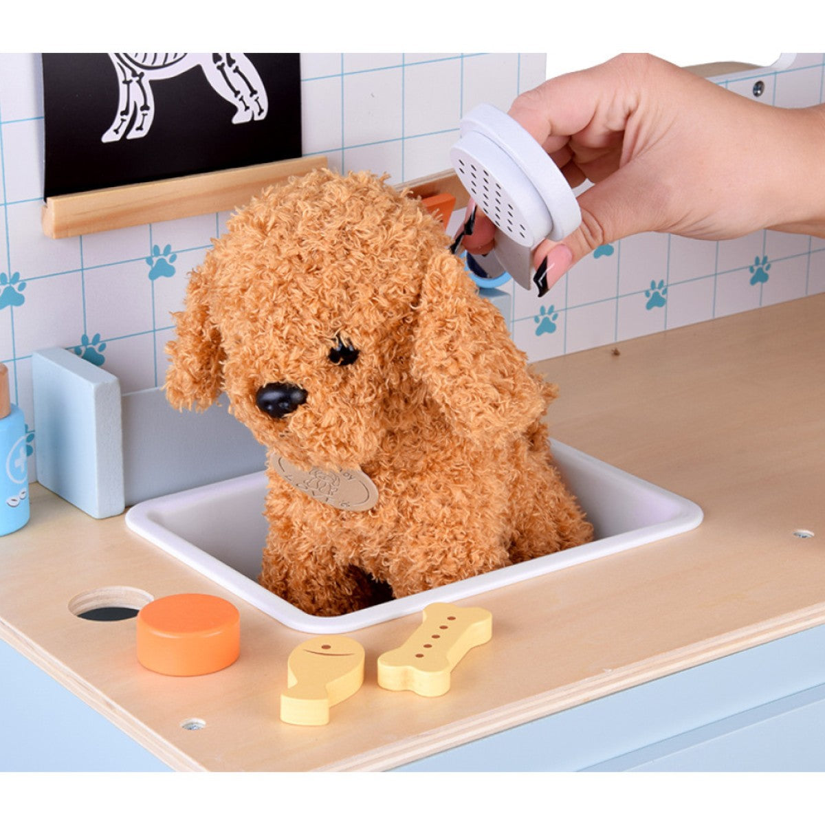 Παιχνίδι Κτηνιατρικής Κλινικής για Παιδιά GINGER HOME – Ξύλινο Κτηνιατρικό Κέντρο με Αξεσουάρ και Λούτρινο Σκυλάκι, 89×57×30 cm