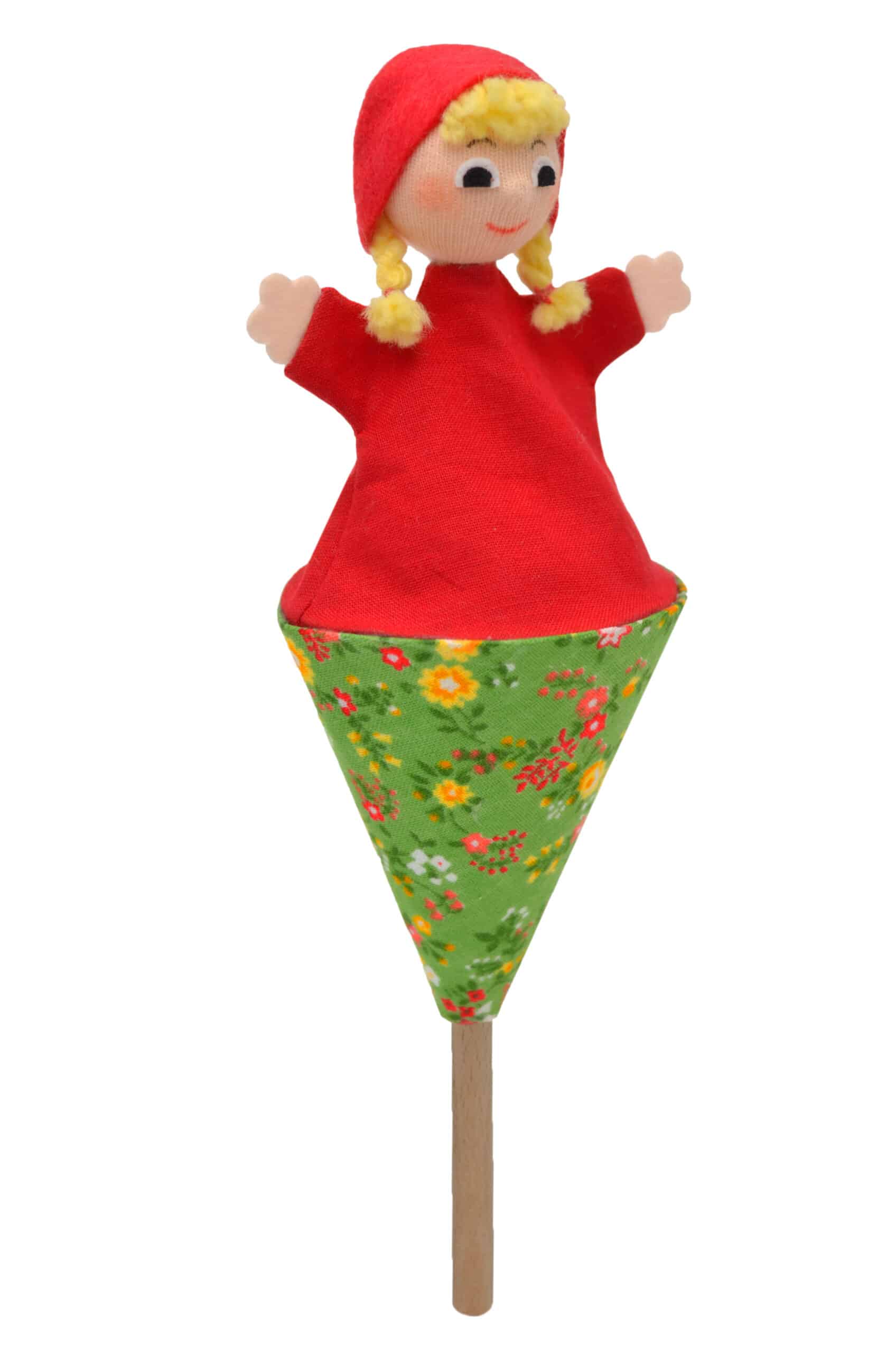 Κουκλοθέατρο με χωνάκι και ξύλινο ραβδί Κοκκινοσκουφίτσα 20 cm.