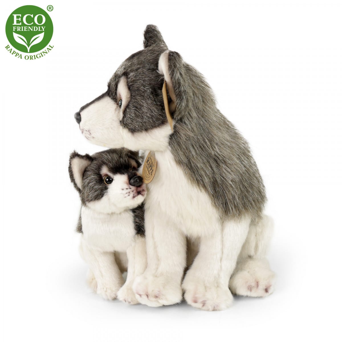 Λούτρινο Λύκος 27 cm με μωρό 15 cm.