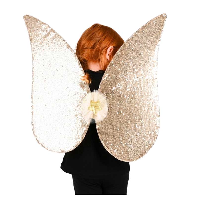 Λαμπερά χρυσά φτερά με πούλιες για μεταμορφώσεις παραμυθιού, 54 εκ.