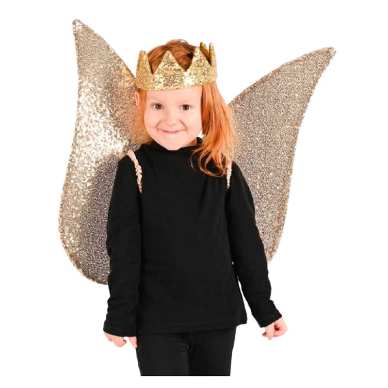 Λαμπερά χρυσά φτερά με πούλιες για μεταμορφώσεις παραμυθιού, 54 εκ.