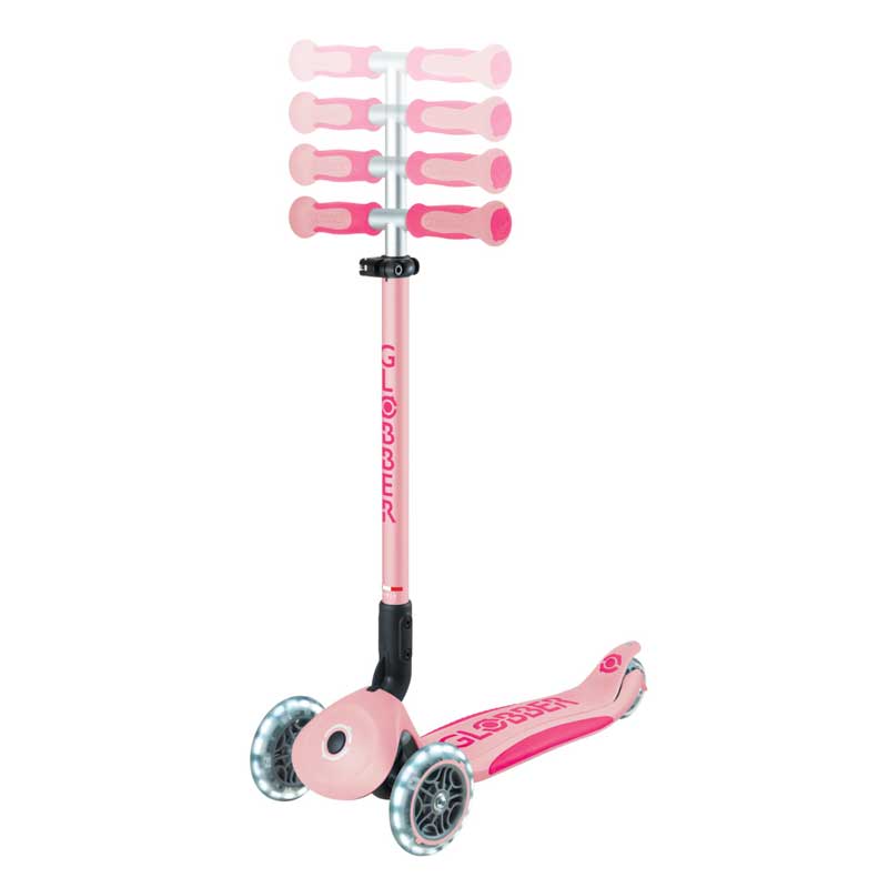 Globber Go Up Deluxe Flash Lights παιδικό αναδιπλούμενο σκούτερ με γονικό έλεγχο, ροζ