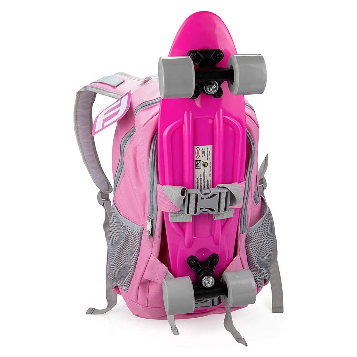 Σακίδιο πλάτης + κράνος + σετ skateboard, το Funbee είναι ροζ/γκρι