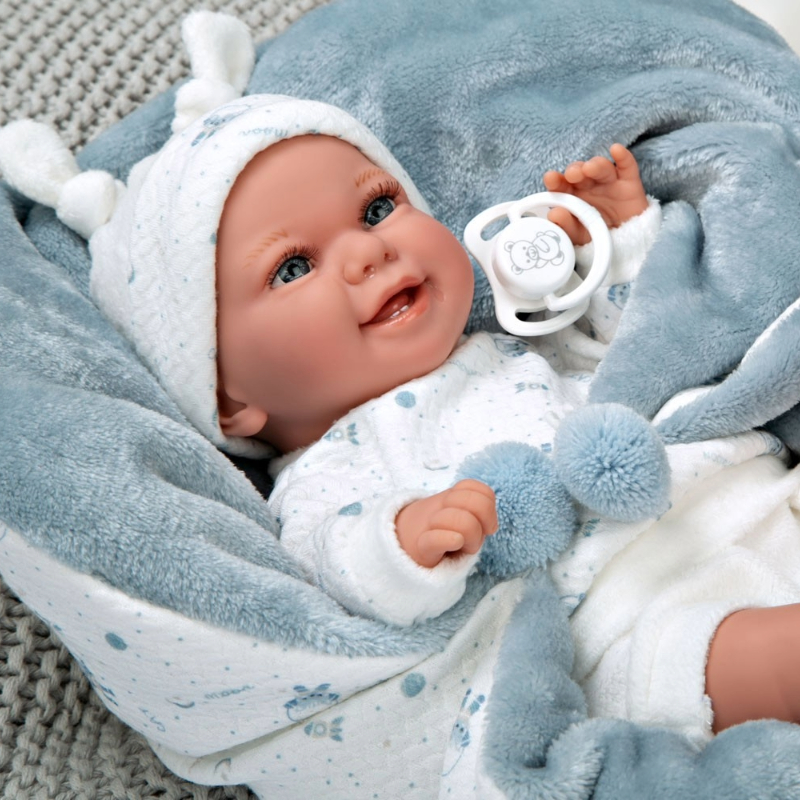 Κούκλα μωρού με μπλε κουβέρτα, πραγματικό βάρος - 35 εκ.
