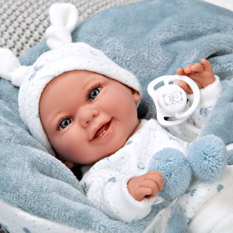 Κούκλα μωρού με μπλε κουβέρτα, πραγματικό βάρος - 35 εκ.