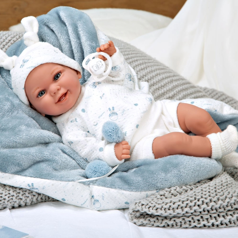 Κούκλα μωρού με μπλε κουβέρτα, πραγματικό βάρος - 35 εκ.