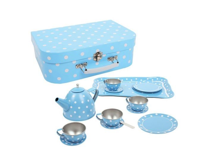 Σετ μπλε τσαγιού με μικρές λευκές κουκκίδες