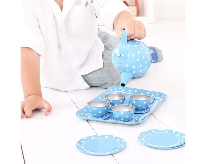 Σετ μπλε τσαγιού με μικρές λευκές κουκκίδες