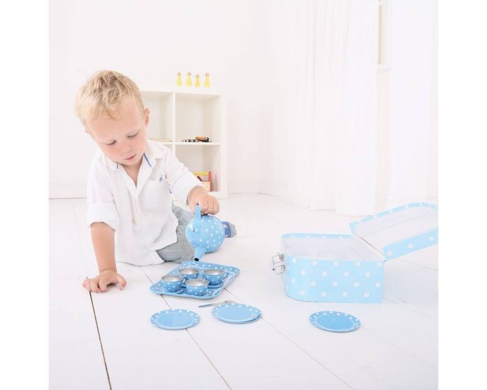 Σετ μπλε τσαγιού με μικρές λευκές κουκκίδες