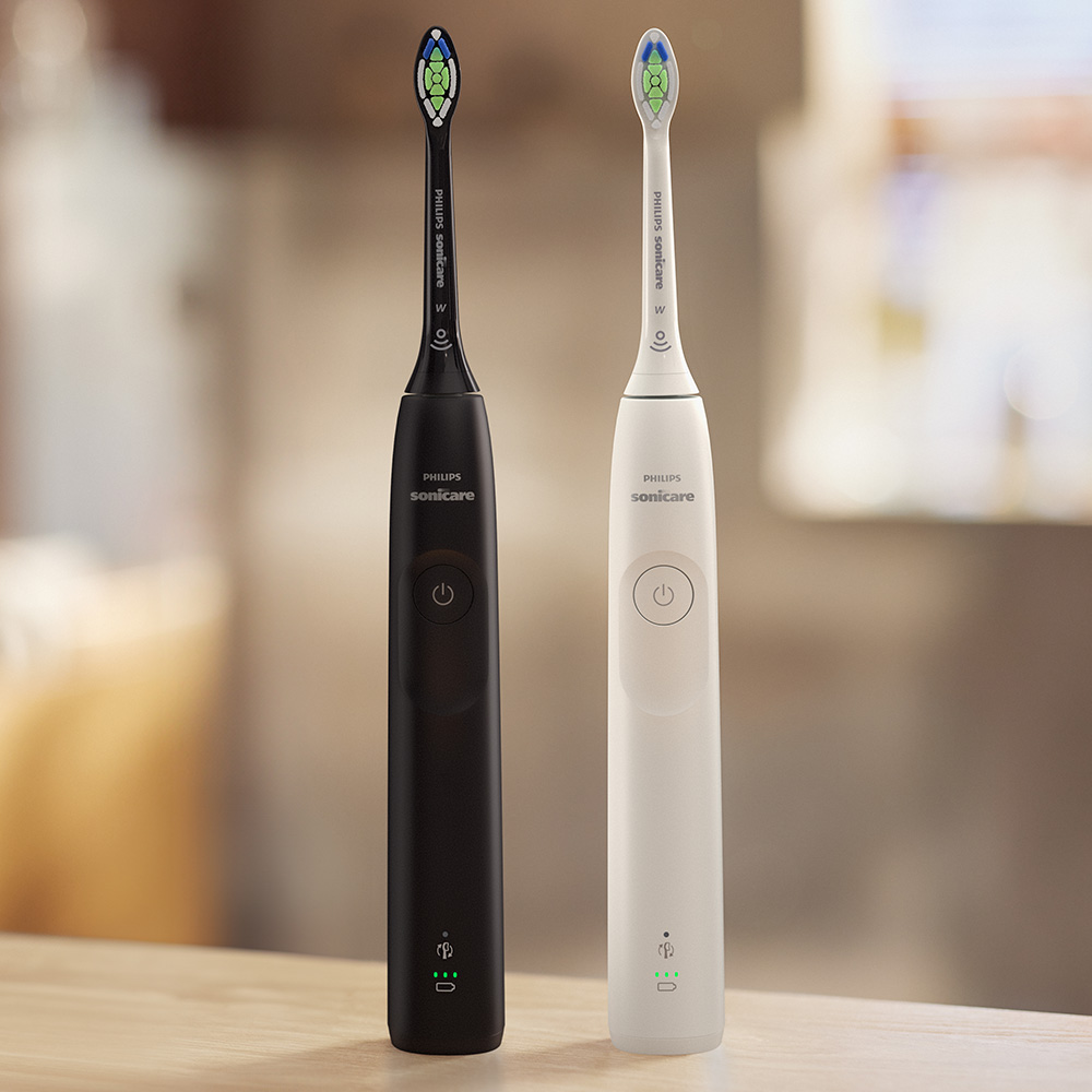 Σετ 2 επαναφορτιζόμενων οδοντόβουρτσων Philips Sonicare HX7109/01 σειράς 5300 με τεχνολογία ήχου επόμενης γενιάς, 1 λειτουργία βουρτσίσματος, 2 εντάσεις, αισθητήρα πίεσης, κεφαλή W2 Optimal White