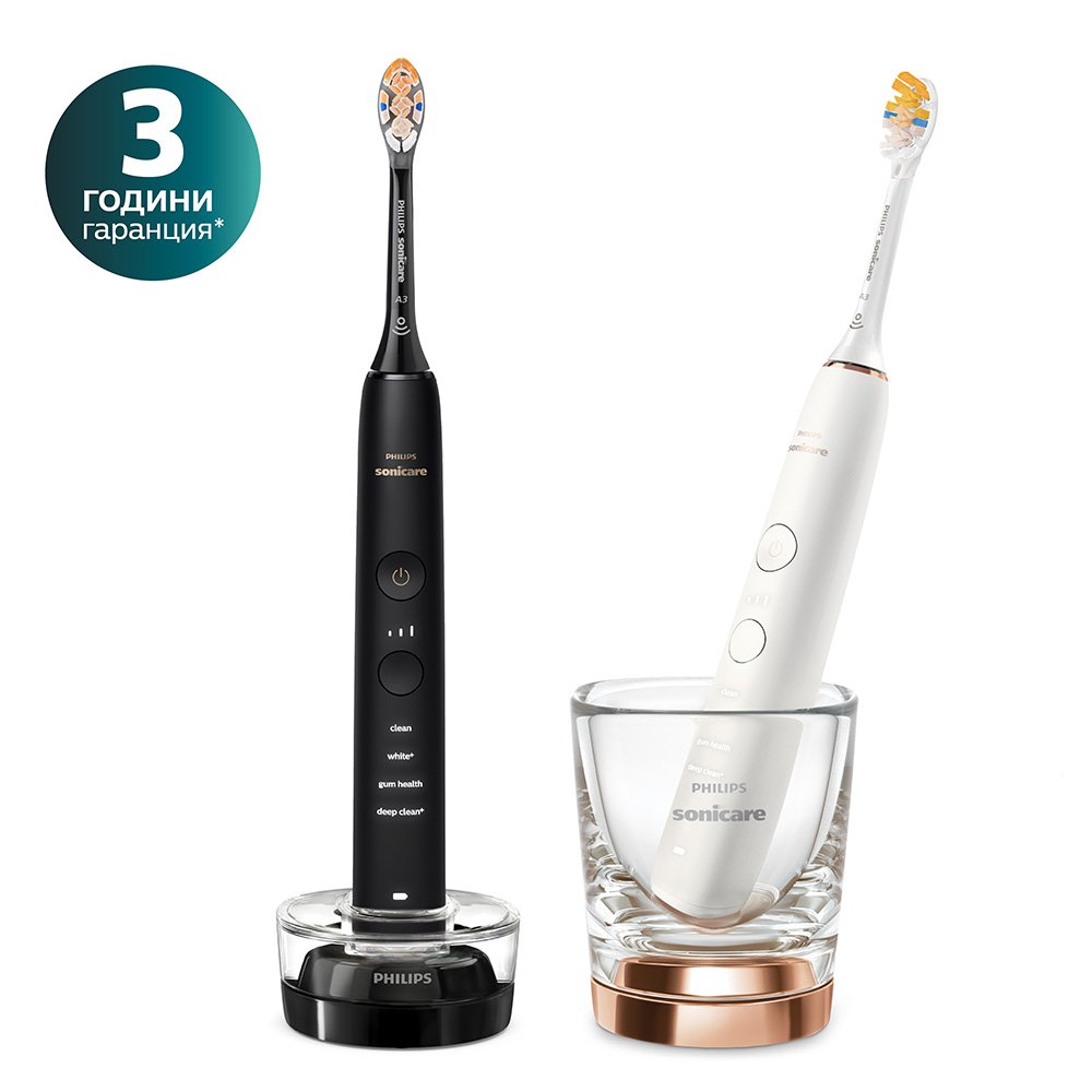 Σετ των 2 Ηλεκτρικές βούρτσες Sonic Philips Sonicare DiamondClean 9000 HX9914/69, με κεφαλή all-in-one A3 Premium, 4 λειτουργίες, 3 εντάσεις, Bluetooth