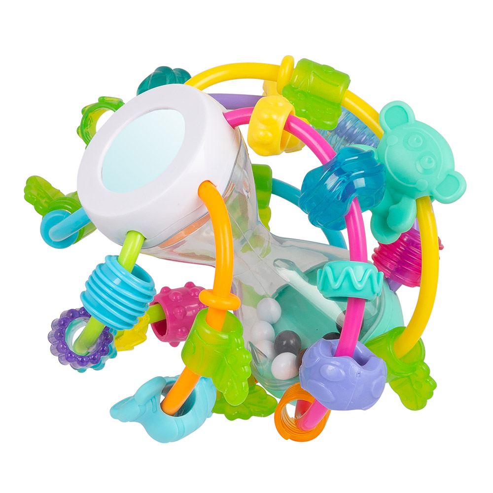 Παιχνίδι για μωρά με ενεργό κινητήρα Ball Play and Explore, κουδουνίστρα και οδοντοφυΐα 2 σε 1, με ασφαλή καθρέφτη, 6 μηνών+