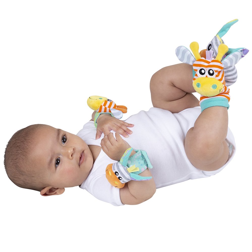 Playgro Jungle Κουδουνίστρες και κάλτσες με διασκεδαστικές εικόνες καμηλοπάρδαλης και ζέβρας, 0m+