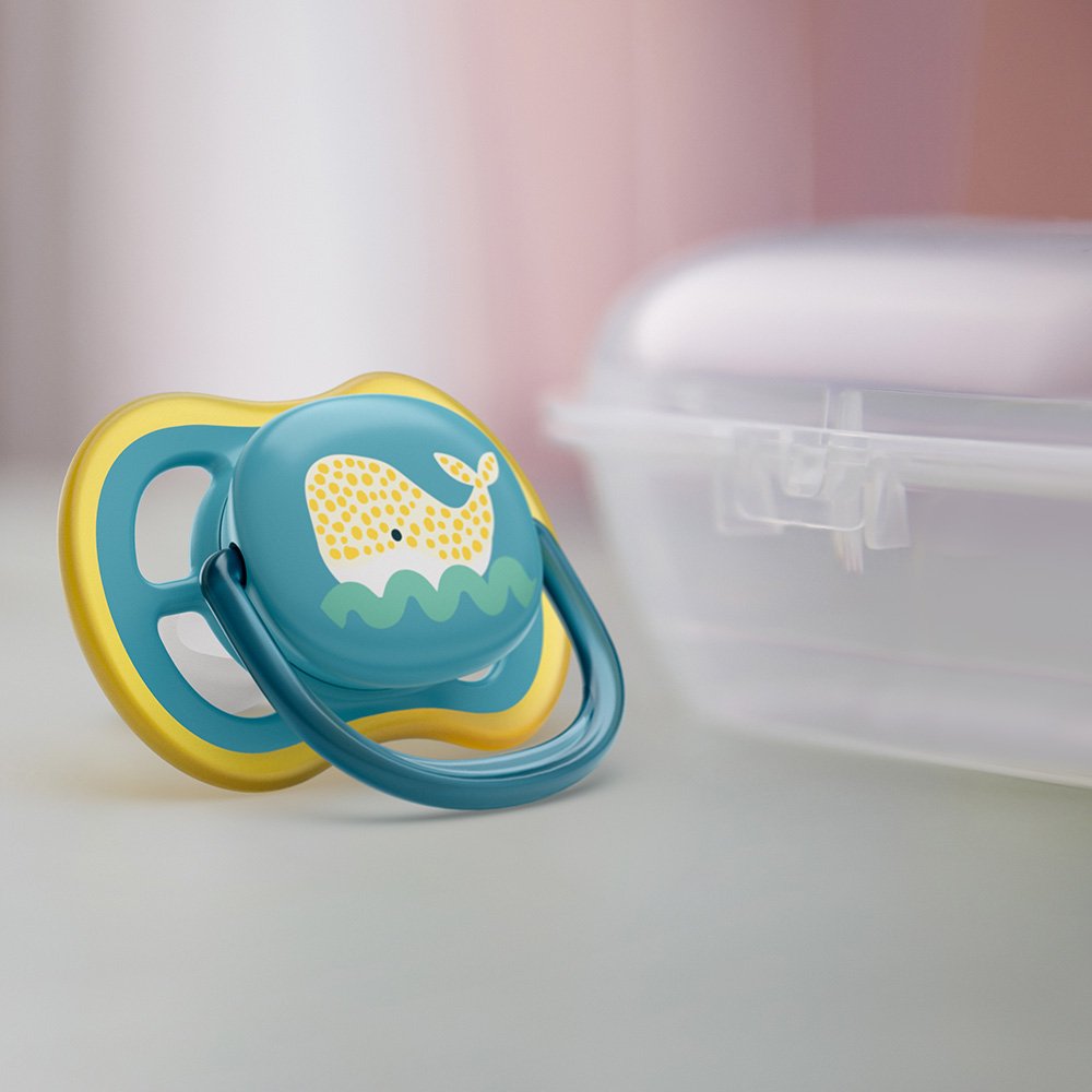 Σετ των 2 ορθοδοντικές πιπίλες Philips AVENT SCF349/24 Ultra Air 18m+, ουδέτερα χρώματα με διακόσμηση Kit, σε κουτί αποστείρωσης