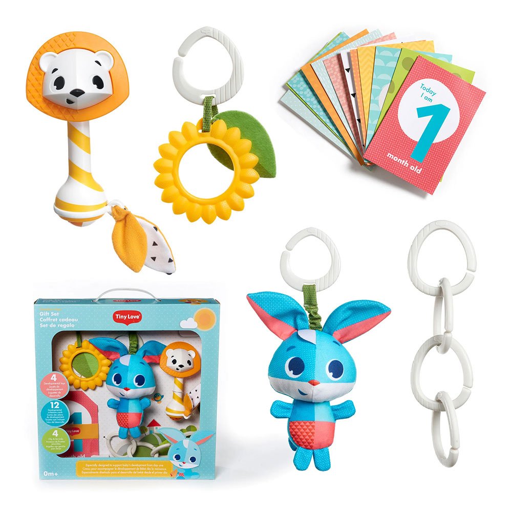 Σετ δώρου για νεογέννητο Tiny Love Meadow Days με 3 παιχνίδια αισθήσεων, κρεμαστά δαχτυλίδια και πίνακες 12 μηνών