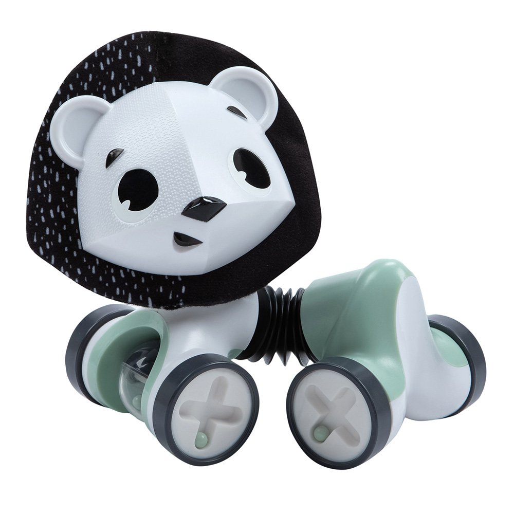 Κυλιόμενο παιχνίδι George the lion από τη σειρά Black&White Décor, με εύκαμπτο σώμα και περιστρεφόμενο κεφάλι, 3m+