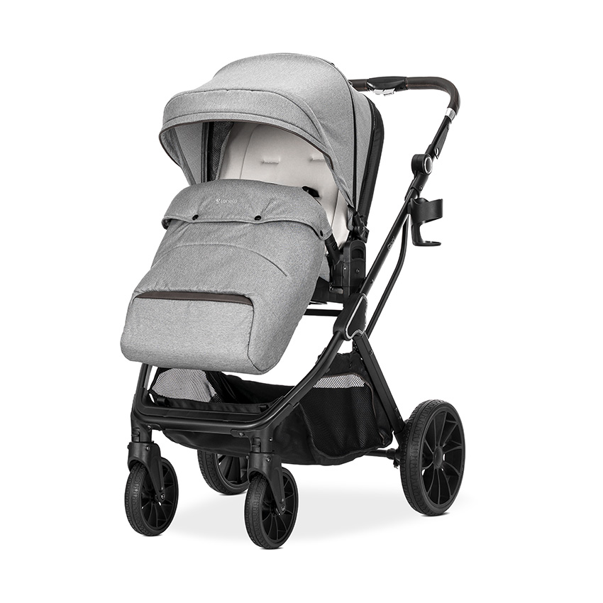 E.STROLLER GLORY 2in1 GREY+ADAPTERS με καλάθι για νεογέννητα