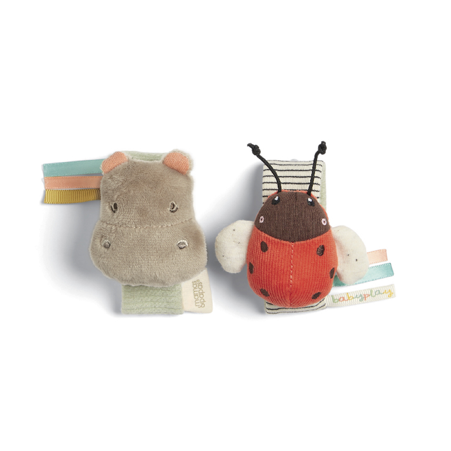 Σετ 2 παιχνιδιών Mamas & Papas Babyplay με κουδουνίστρα - Ιπποπόταμος και πασχαλίτσα