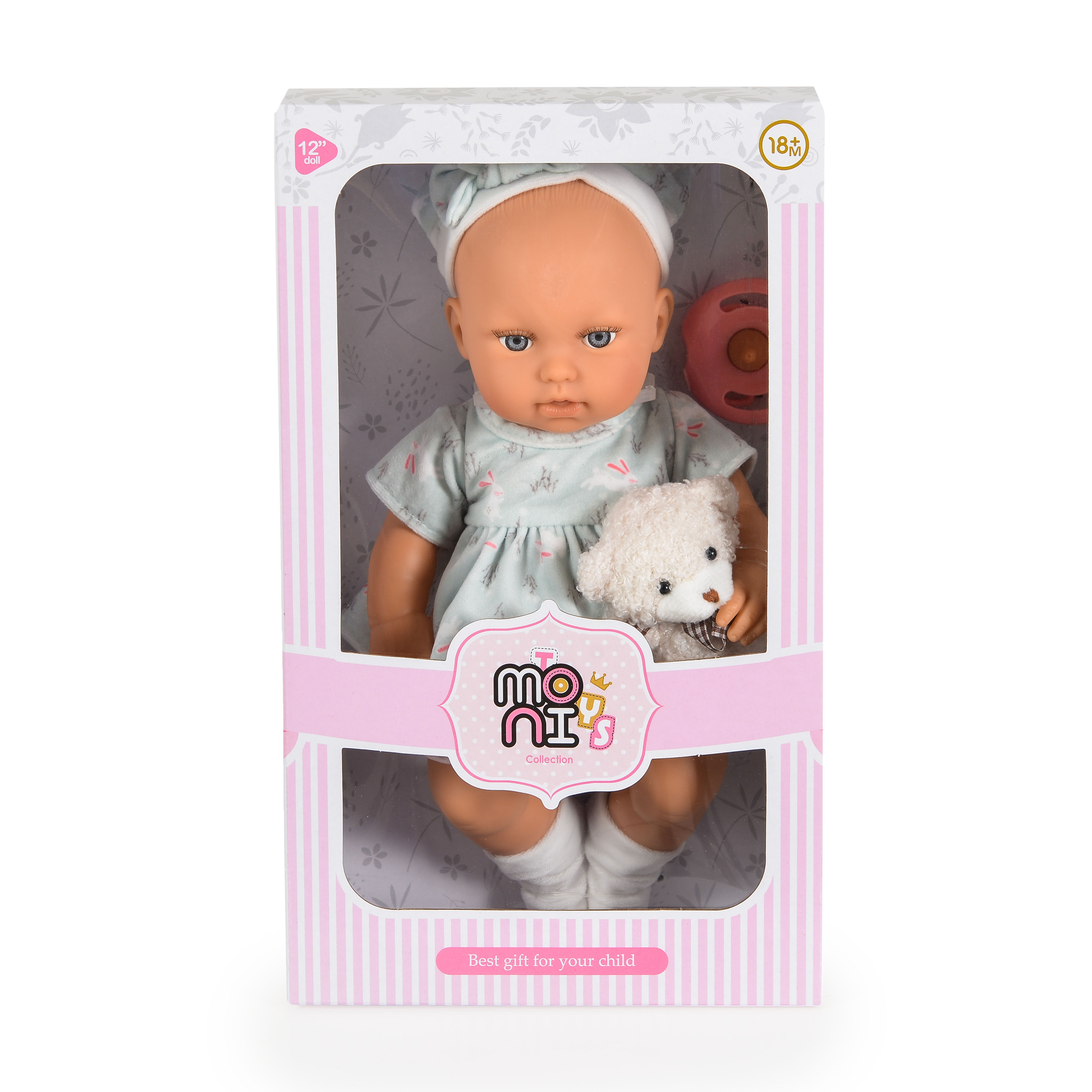 Κούκλα 30 cm Lovely Baby με μέντα φόρεμα LS1255