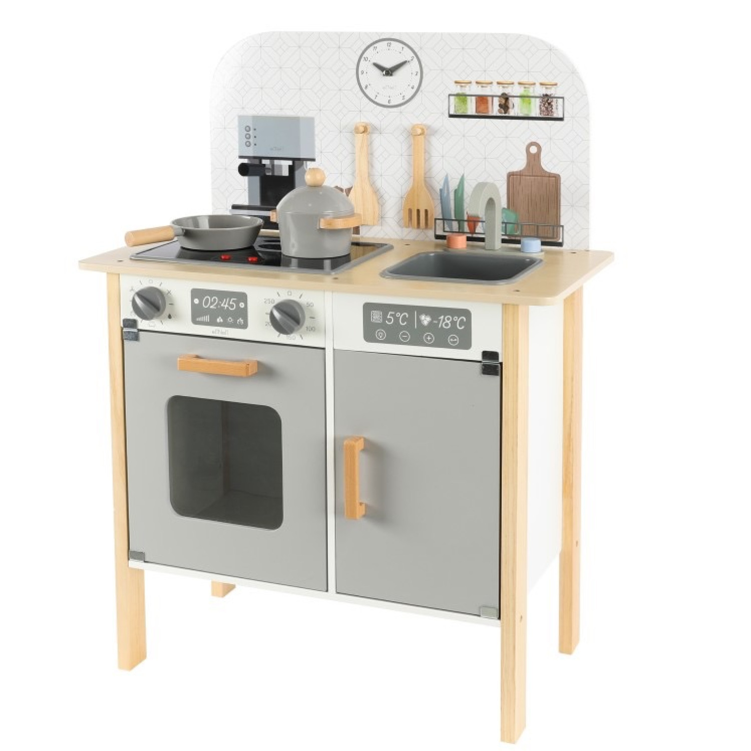 Παιδική ξύλινη κουζίνα με αξεσουάρ Κλασική + σετ σεφ Ηλικία: 2+