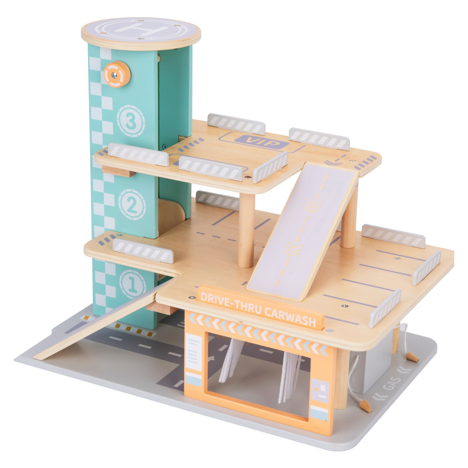 Ξύλινο γκαράζ αυτοκινήτων με πλυντήριο αυτοκινήτων Ηλικία: 2+ Μέγεθος: 29,5x42,5x35 εκ.