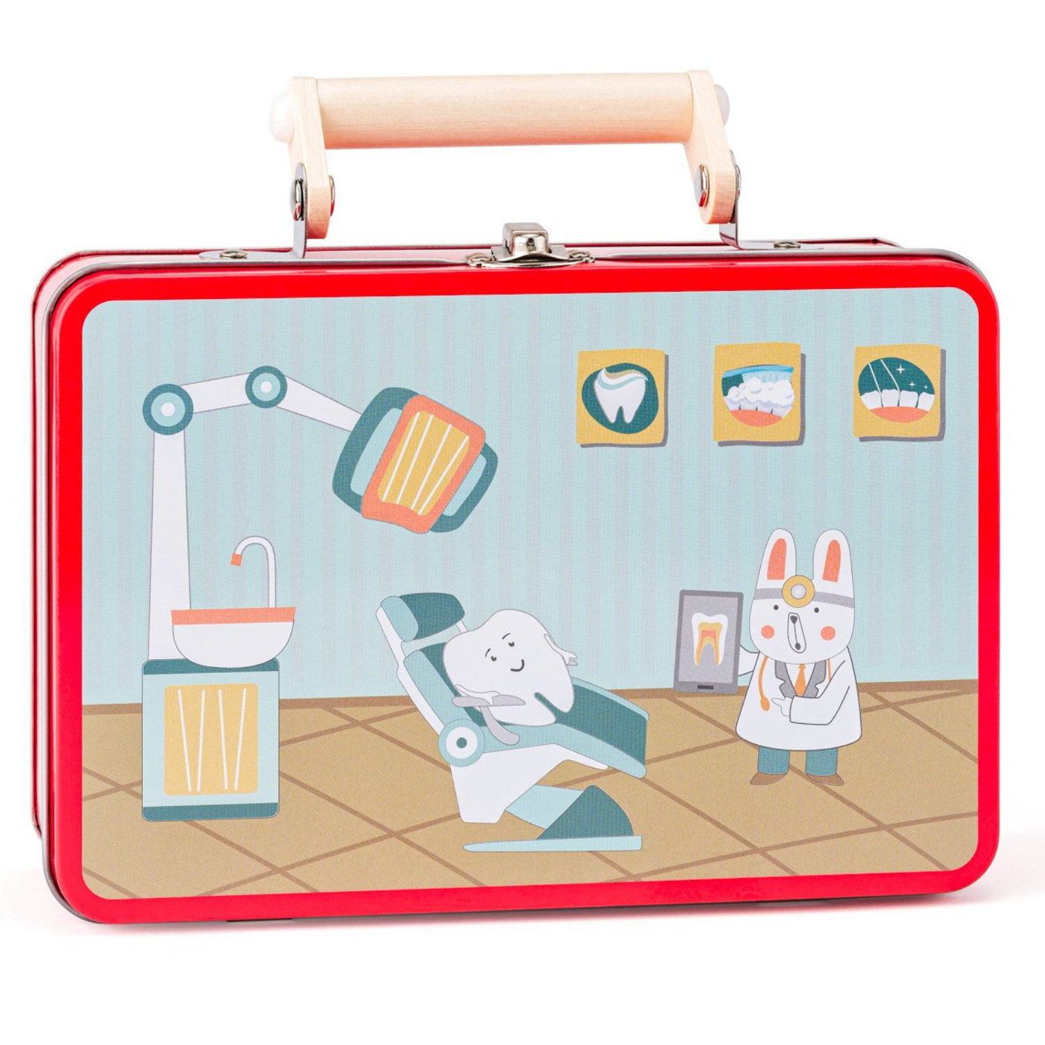 Ξύλινο οδοντιατρικό σετ σε μεταλλική θήκη Ηλικία: 2+