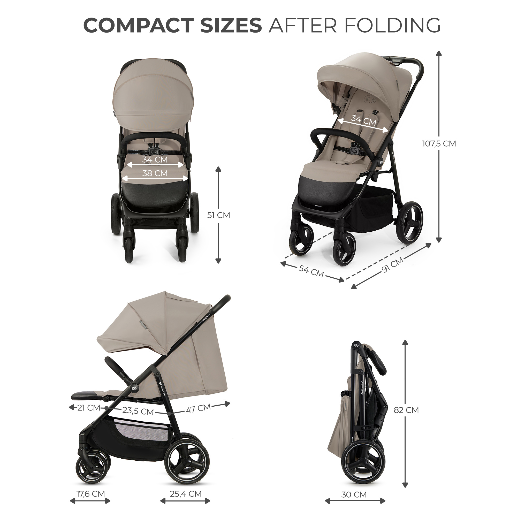 Καρότσι μωρού Kinderkraft TRIG 3 STONE BEIGE