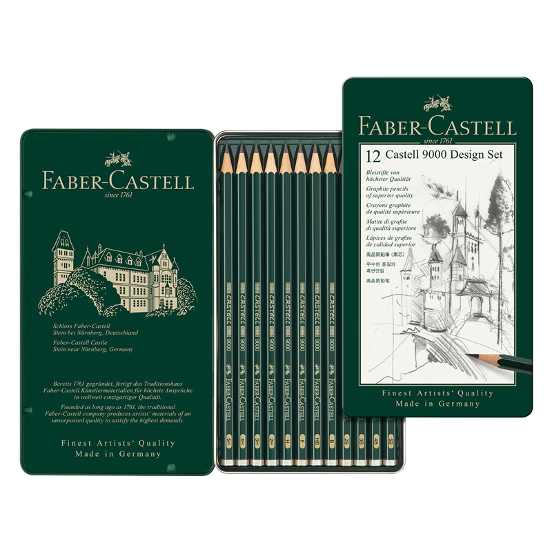 Μολύβι Faber-Castell Castell 9000, μαύρος γραφίτης, σετ για σχεδιαστές, διαφορετικές σκληρότητες, 12 τεμάχια