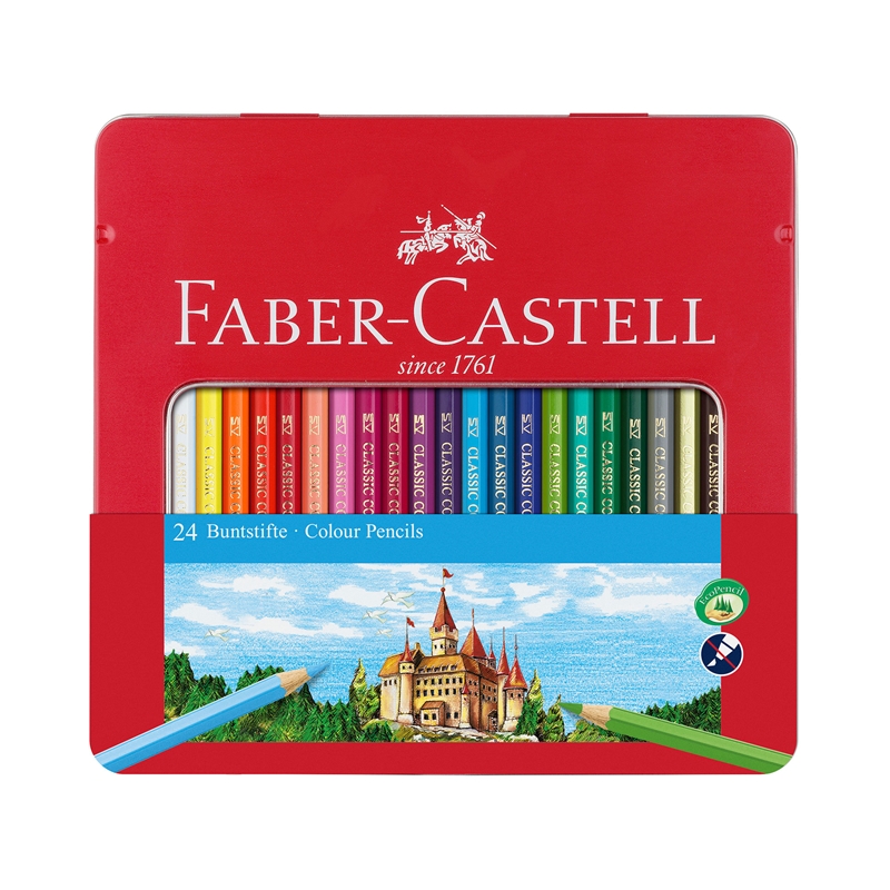 Faber-Castell Χρωματιστά μολύβια Castle, 24 χρωμάτων, σε μεταλλική θήκη