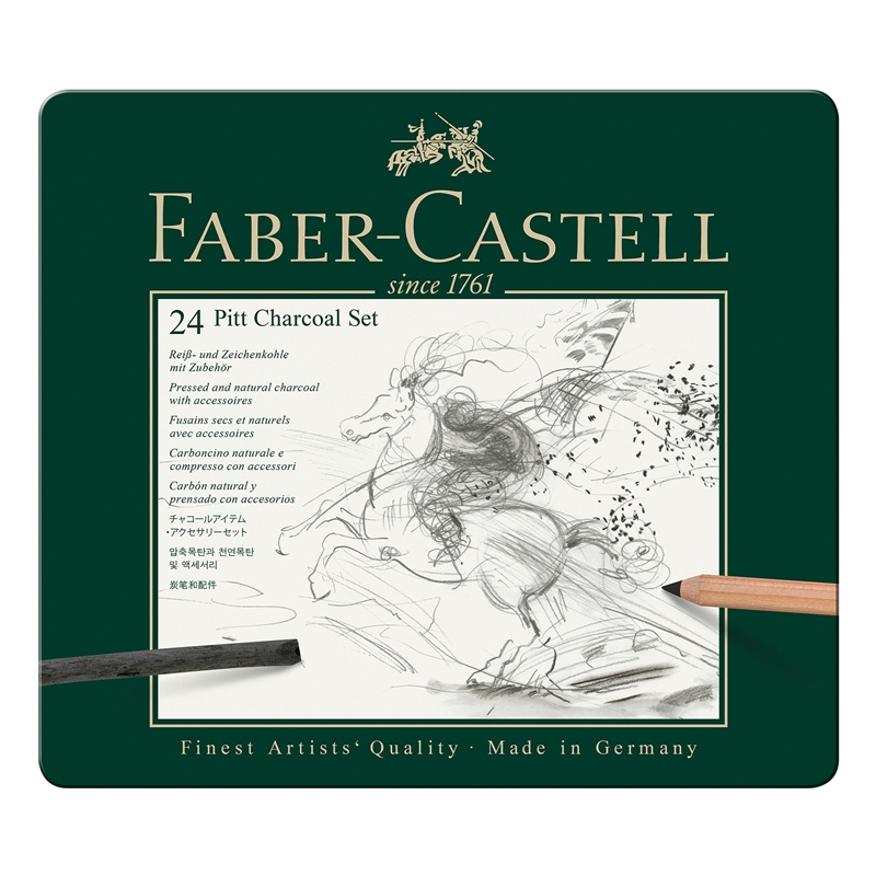 Σετ κάρβουνο Faber-Castell Pitt, 24 τεμαχίων σε μεταλλικό κουτί