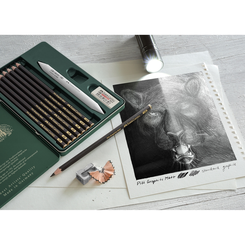 Faber-Castell Pitt Graphite Ματ μολύβια, μαύρος γραφίτης, σετ 11 μερών