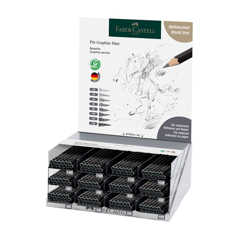 Faber-Castell Pitt Graphite Ματ μολύβια, μαύρος γραφίτης, 144 κομμάτια σε οθόνη