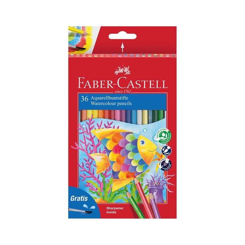 Μολύβια Faber-Castell Watercolor, 36 χρωμάτων, με πινέλο που περιλαμβάνεται