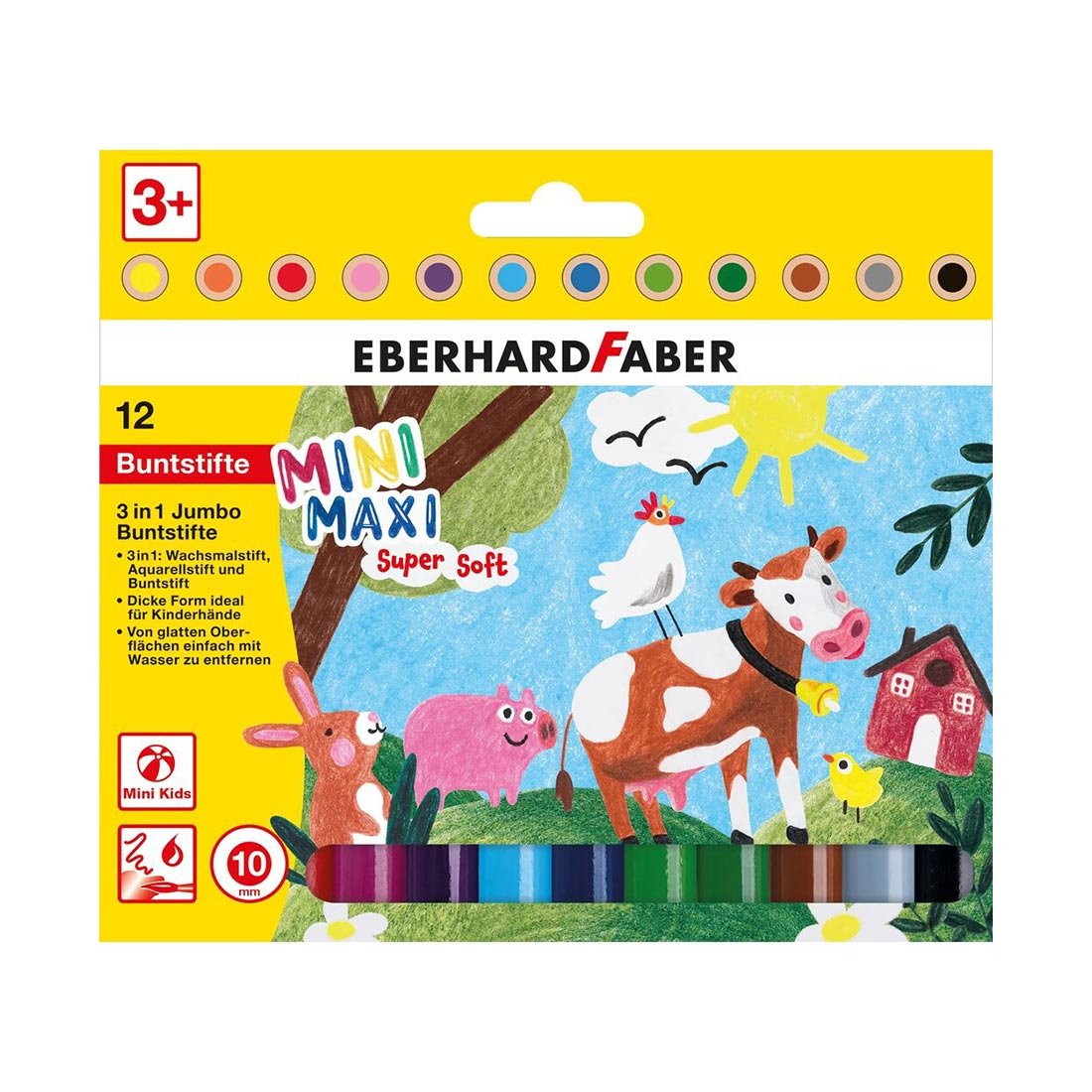 Χρωματιστά μολύβια Eberhard Faber Mini - Maxi, 3 σε 1, Jumbo, 12 χρώματα