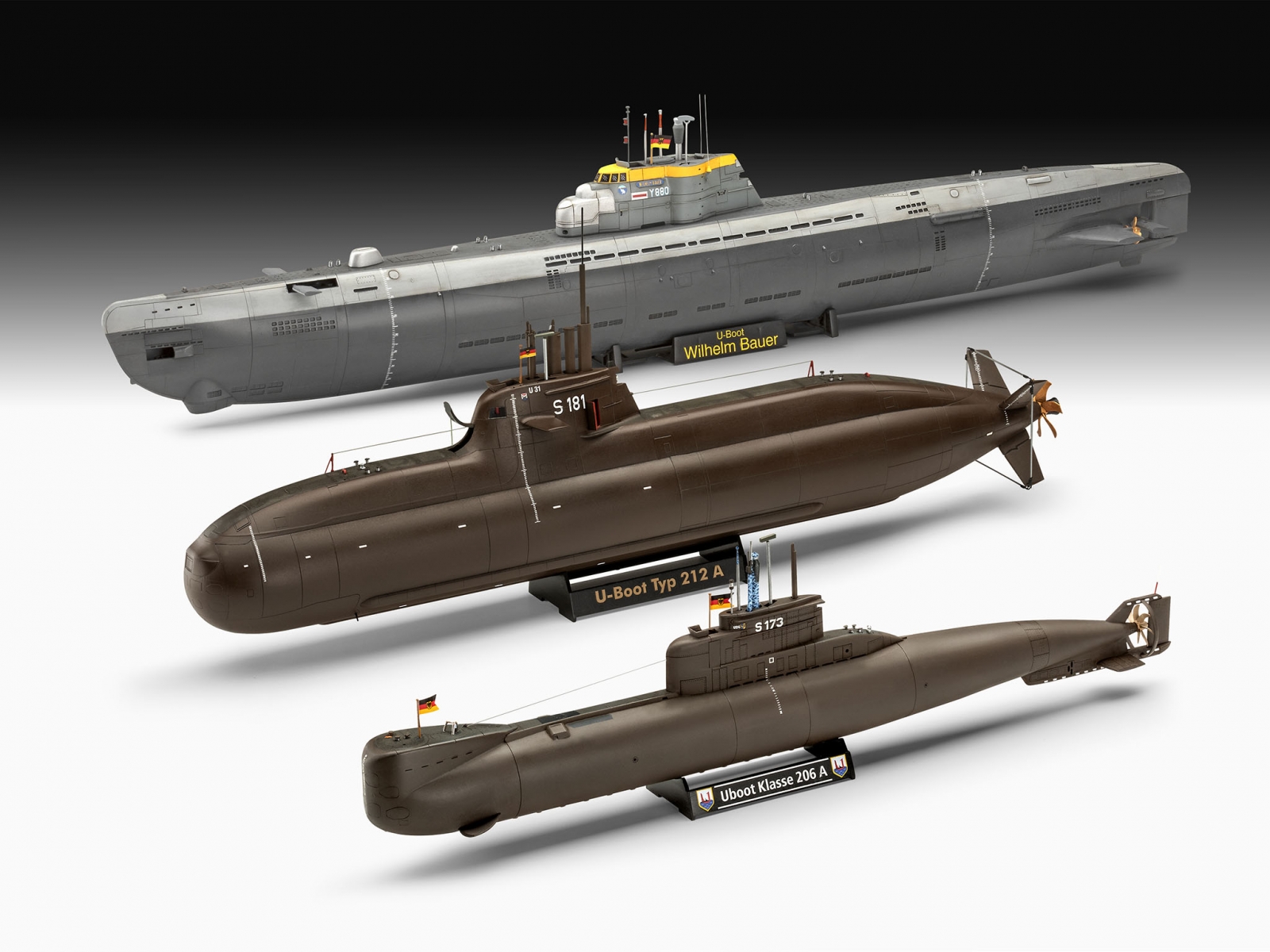 Κιτ μοντέλου συναρμολόγησης, Revell, υποβρύχιο Bundeswehr για την 70ή επέτειο: Wilhelm Bauer, Τύπος 206A, Κλάση 2, 154 ανταλλακτικά