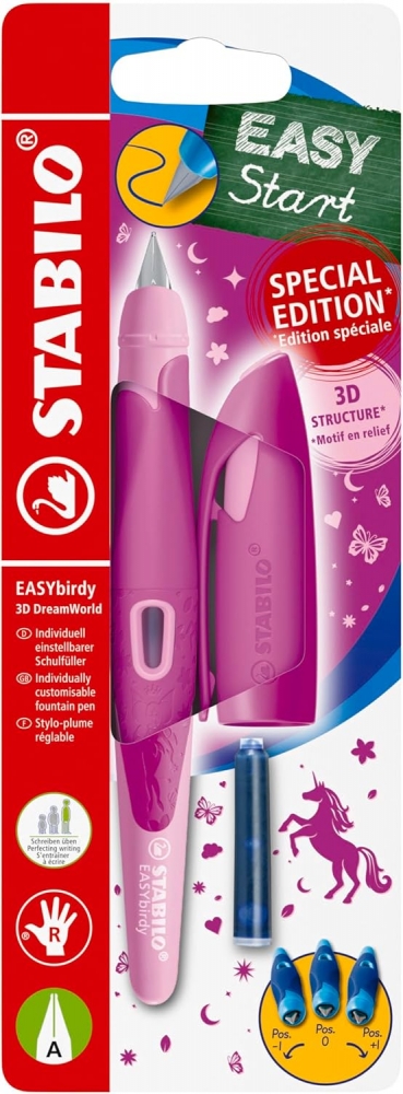 Εργονομικό στυλό, Stabilo, EASYbirdy, 3D DreamWorld RA, για δεξί χέρι, Κυψέλη, Ροζ