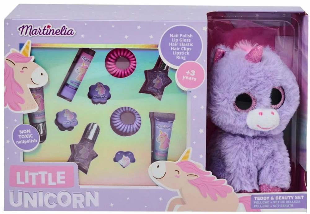 Козметичен комплект с плюшена играчка Little Unicorn, 11 части
