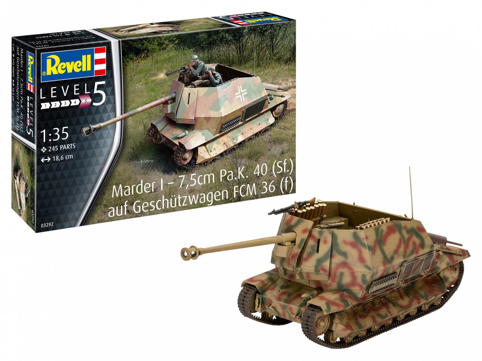 Сглобяем модел Танков разрушител Marder I - 7,5cm Pa.K. 40 (Sf.) Auf Geschutzwagen FCM 36 (f), 245 части