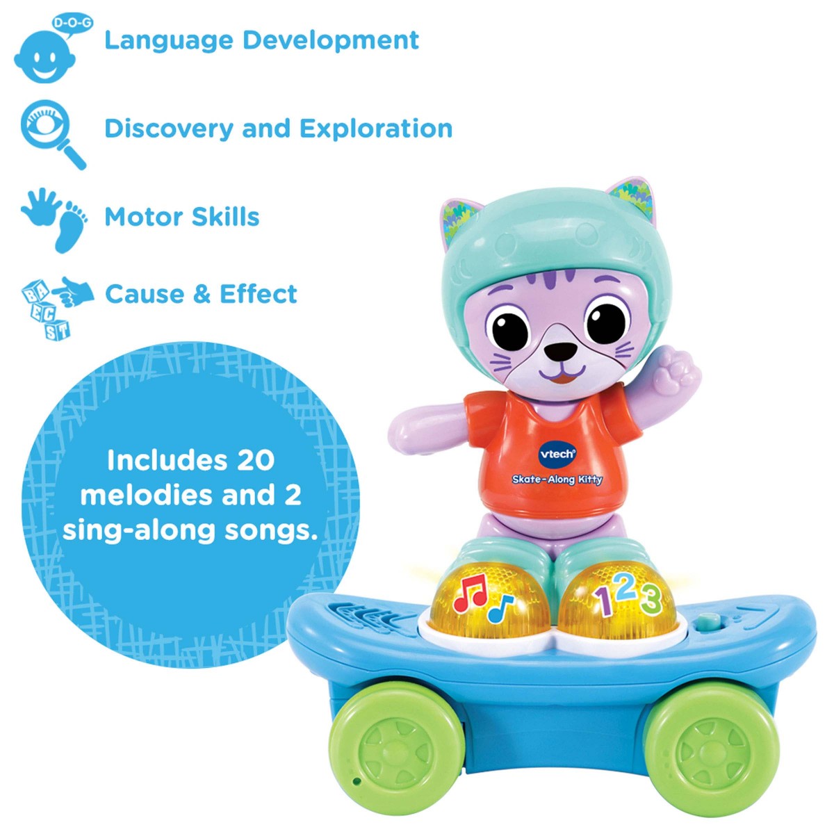 Интерактивна играчка Коте на скейтборд, 8 x 16 x 18 cm