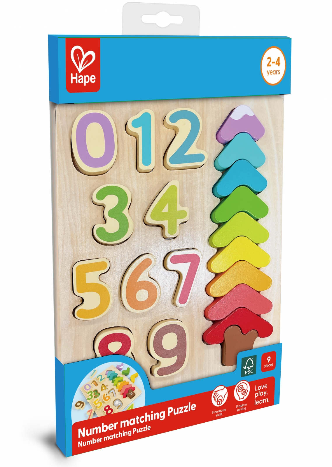 Ξύλινο παζλ, Hape, χρώματα και σχήματα, 9 τεμάχια