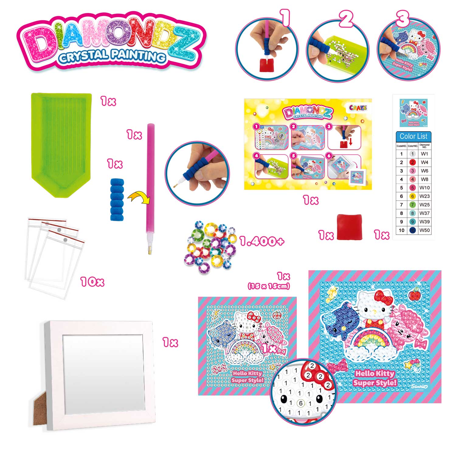 Комплект диамантената живопис DIAMONDZ, Hello Kitty за начинаещи