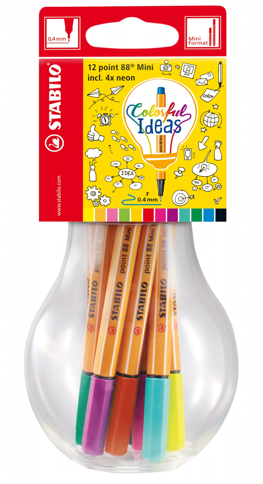 Σετ μίνι μαρκαδόροι, Stabilo, Point 88 σε λάμπα, 12 τεμάχια