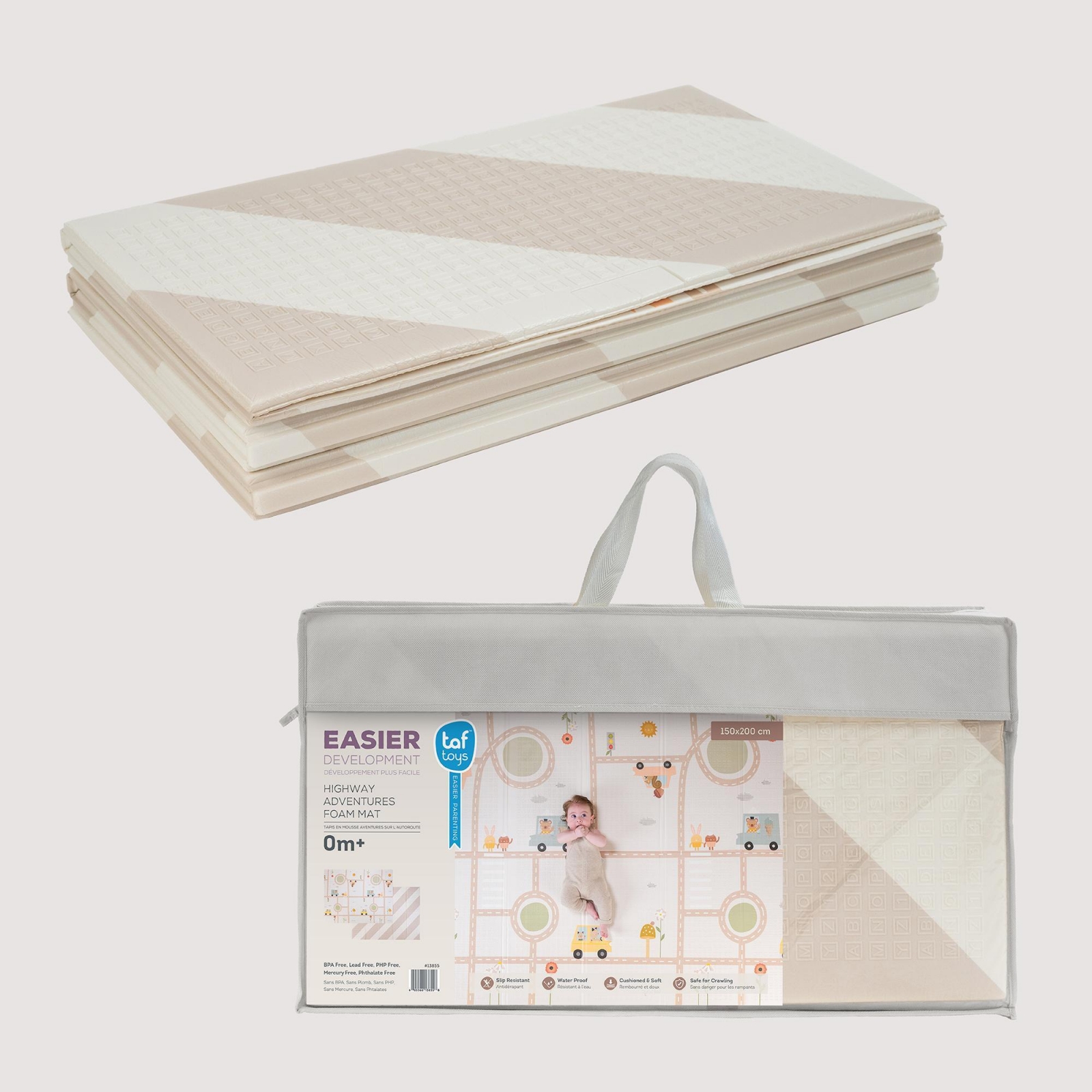 Μωρό διπλής όψης αφρώδες χαλάκι, Taf Toys, Road adventures, 150 x 200 εκ.