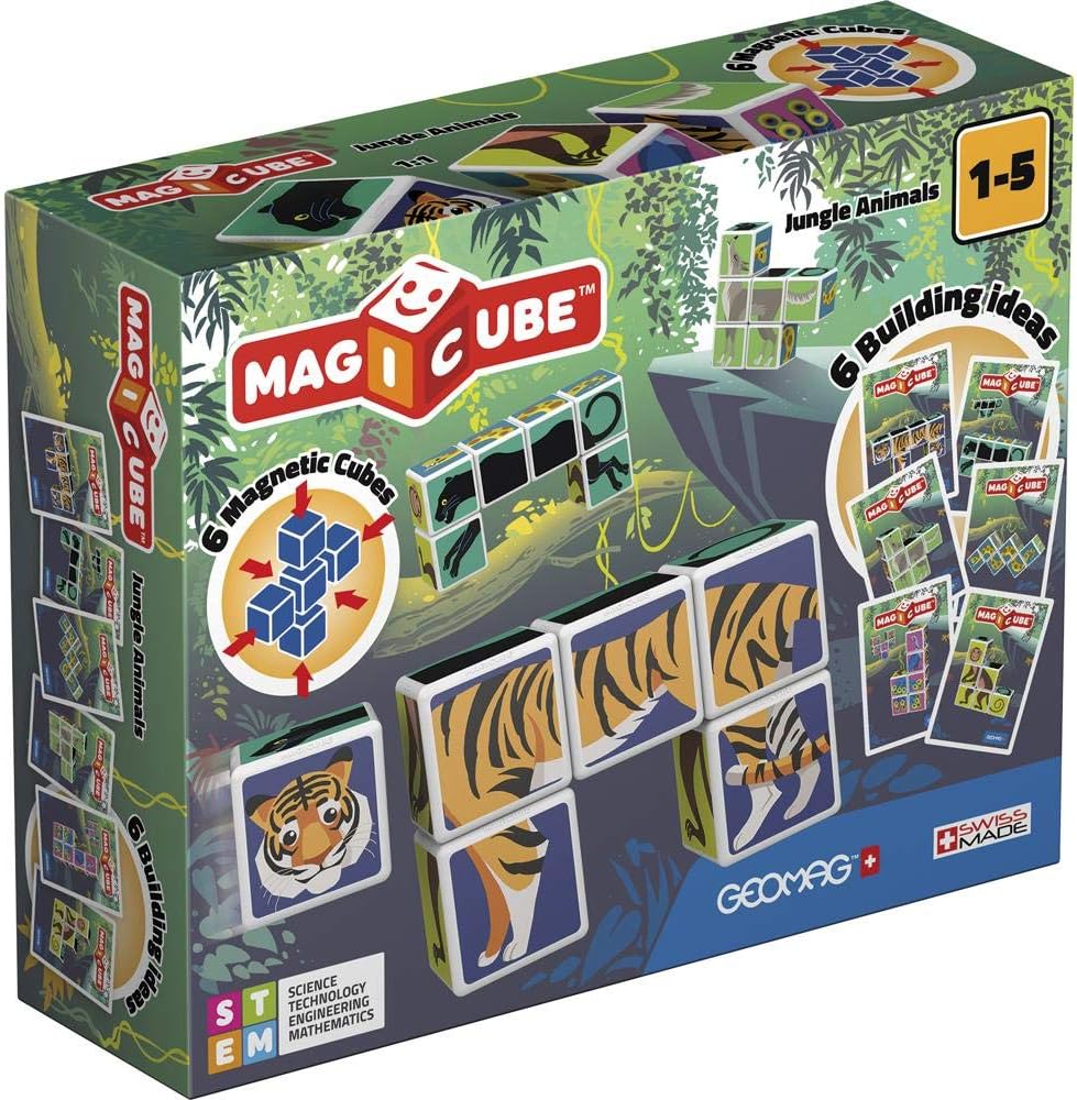 Магнитен конструктор Magicube, Животни в джунглата и карти 145, 9 части