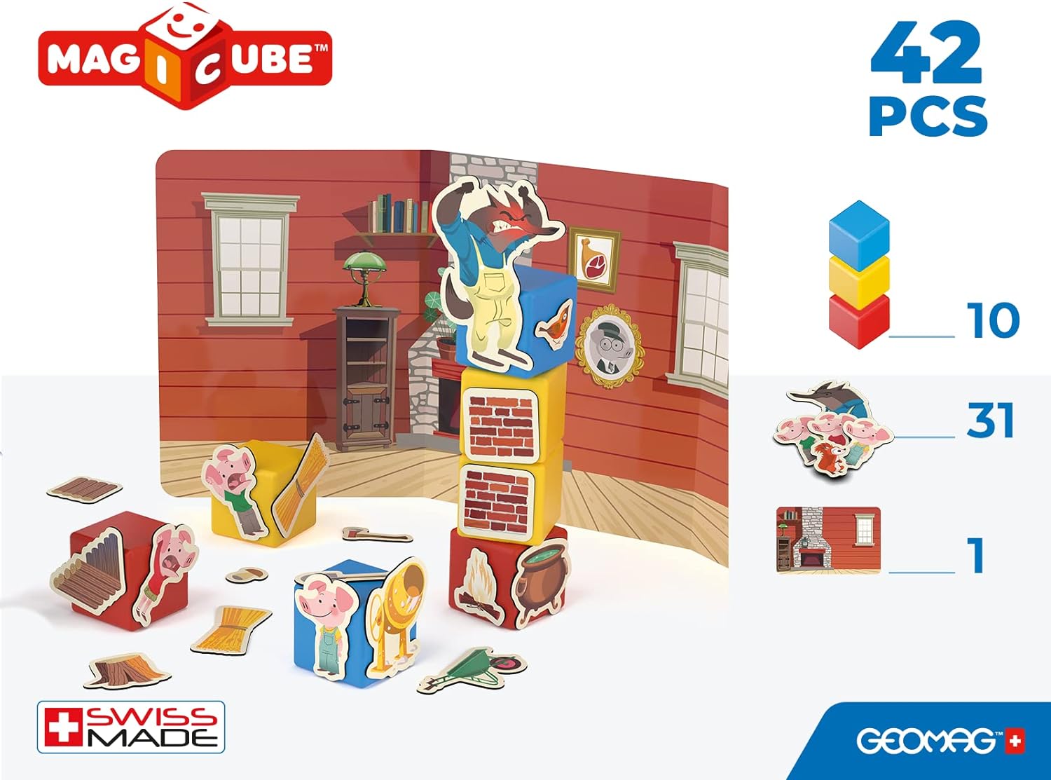Магнитен конструктор Magicube, Story Building 118, Три малки прасенца, 42 части